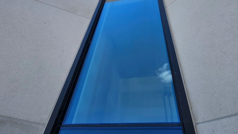 Close-up of our expert caulking at Western University, London, Ontario, where we sealed the perimeter of each stone panel on the new Western Entrepreneurship and Innovation Centre.